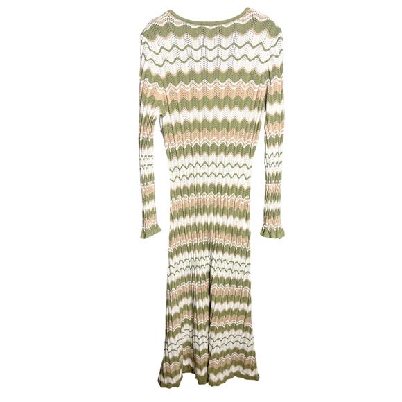 Minkpink Revolve Melody Knit Midi Dress Size XL Green Stripe Cotton Sweater - Picture 8 of 9